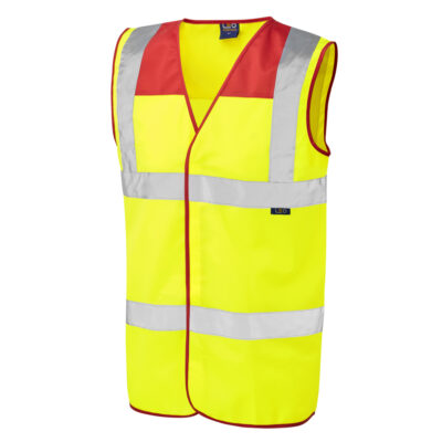 Leo Hi Vis W09 Bradworthy EcoViz Red Yoke Waistcoat